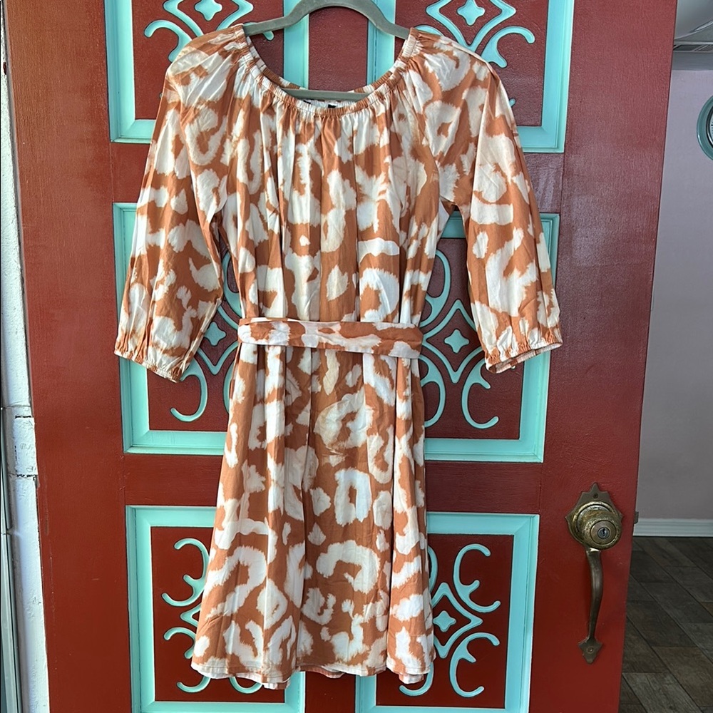 Elizabeth and James Aline midi Orange and White Patterned Dress